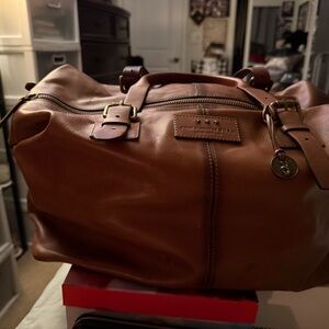 John Varvatos Tan Leather Duffel Bag